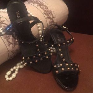 Vaneli black patent sandals with gold studs. 8M